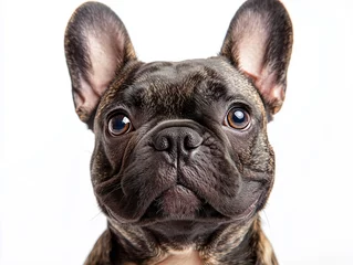 Cheerful, funny perky french bulldog on a white background.