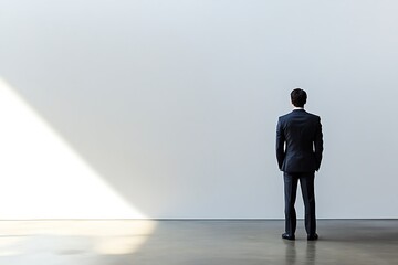 Obraz premium Businessman Contemplating in Modern Gallery