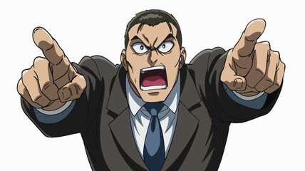 Angry Businessman Pointing and Shouting