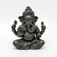 Obraz premium Detailed bronze statue of Lord Ganesha, symbolizing wisdom, prosperity, and good fortune, intricately designed with ornate features and delicate craftsmanship