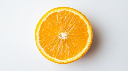 Fototapeta premium Orange Slice on Pristine White Background Highlighting Glossy Surface and Detailed Segments