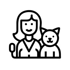 Fototapeta premium Black and white icon of veterinarian with cat