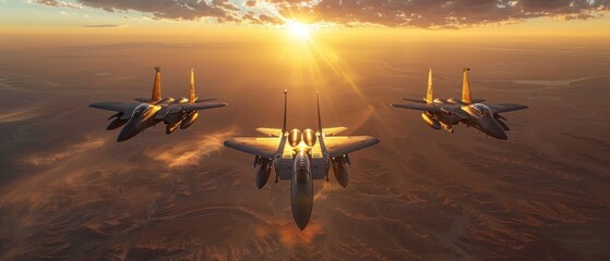 F-15 Eagle Jets Fly at Sunset
