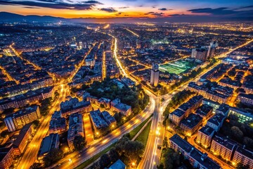 Sofia City, Bulgaria: Night Roads Map - Low Light Aerial View