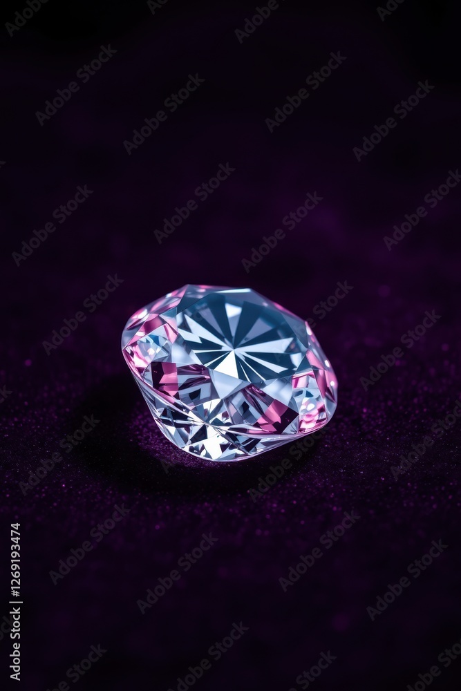 Poster gemstone sparkle: a faceted crystal on deep purple. light refracts creating an elegant and timeless 