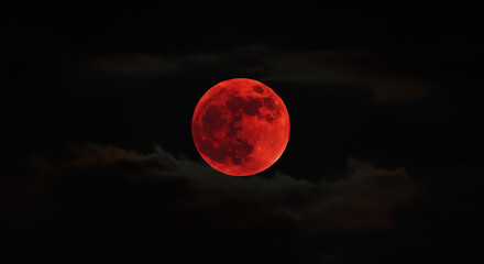 Crimson Eclipse a Haunting Blood Moon Illuminates the Dark Sky Amidst Whispering Clouds
