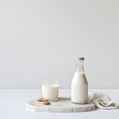 Fresh Milk and Almonds on Marble Surface Minimalist Style