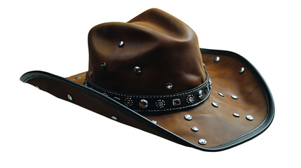 Studded Cowboy Hat Western Fashion, Retro Style with Silver Studs for Rodeo Themes, isolated on transparent background.
