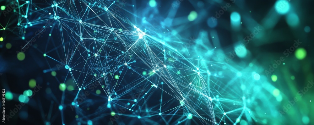 Poster abstract network digital connections, glowing bokeh background, website header