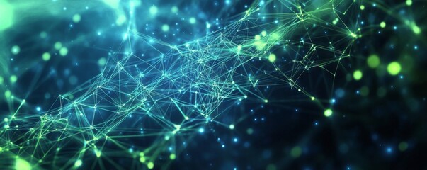 Abstract Network Glowing Nodes & Lines, Cyberspace Background, Digital Tech