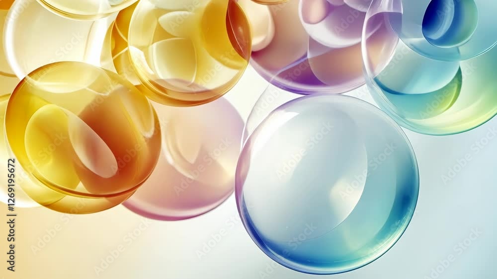 Poster colorful glass spheres floating in bright light create a magical atmosphere in an abstract setting