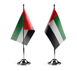 Small national flags of the Arab Emirates on a white background