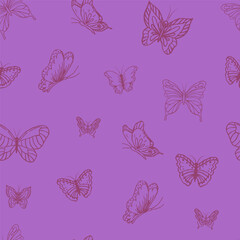 summer patern with butterflies on purple background