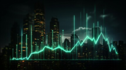 abstract glowing forex chart on dark background, stock market concept