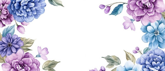 White Background With Watercolor Colorful Flowers Frame