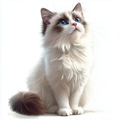 A cute Persian longhair cat sitting on a white background