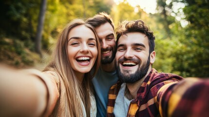 Closeup shot of a young attractive couple taking a happy selfie in a park