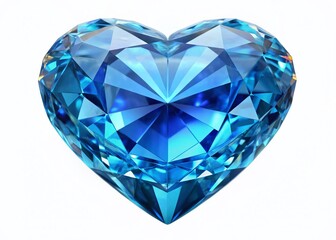 Fototapeta premium Sparkling Sea Blue Heart Cut Diamond Crystal Gemstone Isolated on White Background - High-Resolution Jewel Image