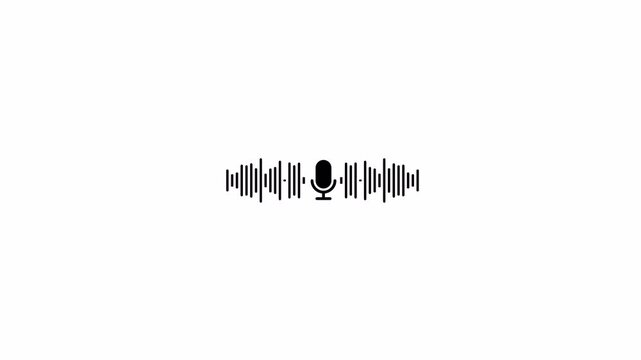 Microphone icon with digital line sound wave animation on transparent background, Podcast recording Audio Icon lines with Microphone and waveform equalizer and seamless loop with alpha channel.	