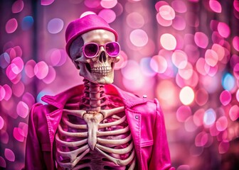 Spooky Cute: Skeleton in Pink Bokeh Fashion Photo