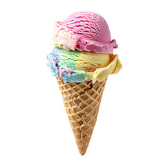 front view of real edible ice cream cone isolated on transparent background