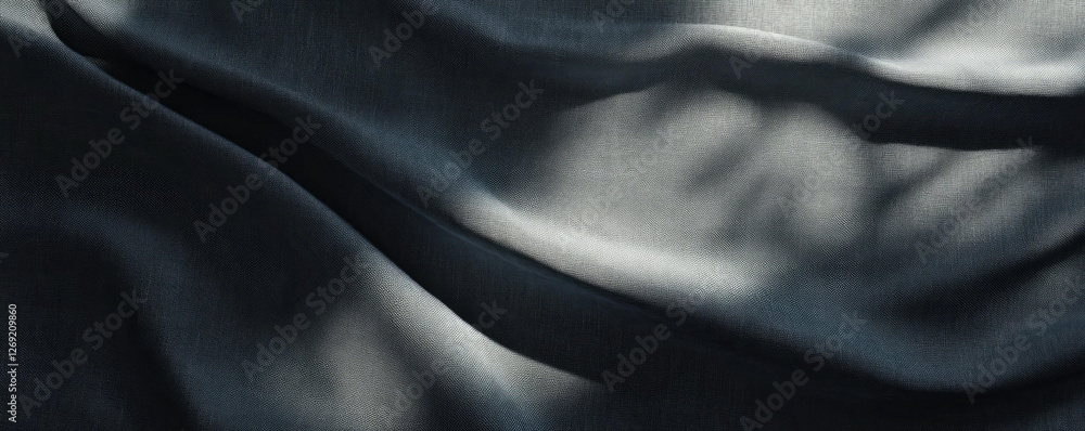 Poster Dark Gray Draped Fabric with Shadowy Leaf Patterns a Textured Background Image
