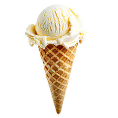 front view of real edible ice cream cone isolated on transparent background