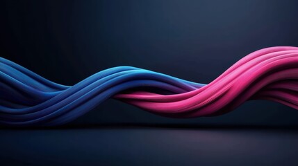 Fototapeta premium A vibrant wave of intertwined blue and pink strands against a dark background, creating a sense of movement and fluidity.