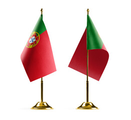 Small national flags of the Portugal on a white background