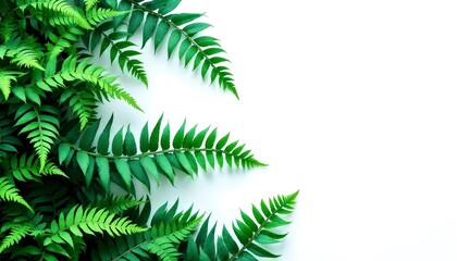 Green Fern Leaves Border on White Background for Natural Design