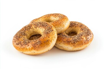 Poppy seed bagels on white background. AI generated