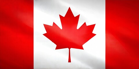 A bold depiction of the Canadian flag featuring a prominent red maple leaf.