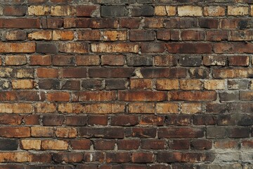 Obraz premium Weathered brick wall texture with varied hues. AI generated