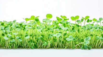 Fresh microgreens sprouting, healthy food, white background, studio shot, for healthy eating recipes