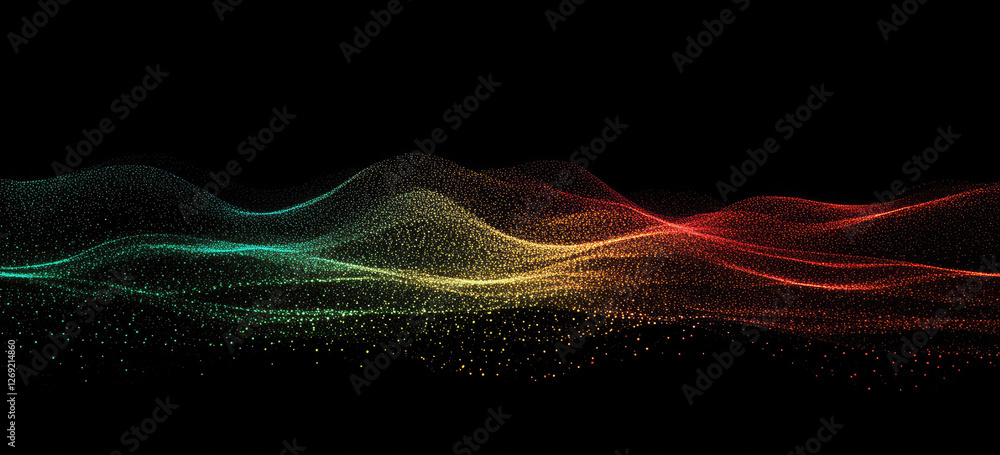 Poster abstract colorful particle wave background image with teal green yellow and red hues