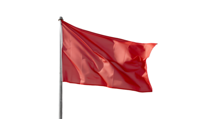 Red Flag Waving Bright Sky Background, Outdoor Fabric for Signal and Danger Themes, isolated on transparent background.
