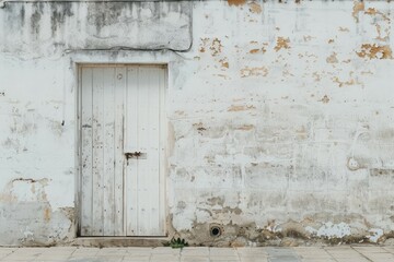 Photo of White wall of old abandoned industrial building. Texture for background usage