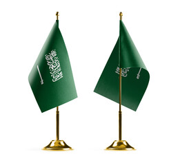 Small national flags of the Saudi Arabia on a white background