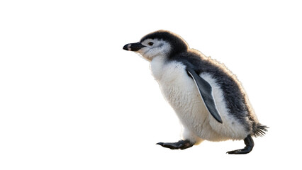Penguin, photography, natural light, isolated, white background or transparent background.