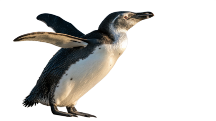A single penguin standing on a transparent background, captured in natural light 