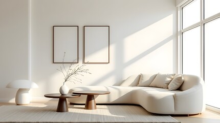 Elegant Poster Frame Mockup in a Scandinavian-Style Living Room with Modern Interior Design Elements