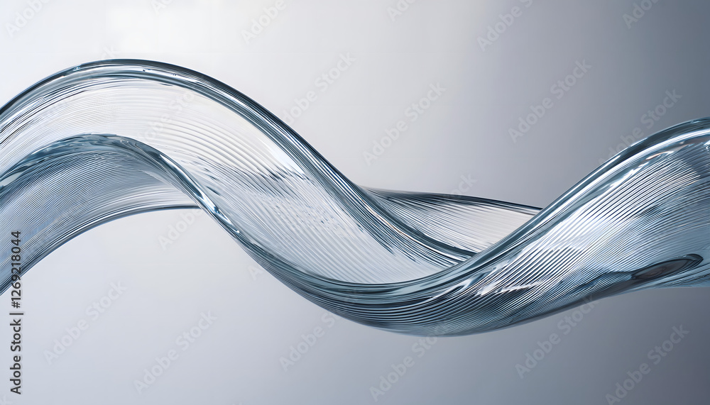 Poster 3d abstract liquid glass clear wave line render. flying glossy design element. abstract geom