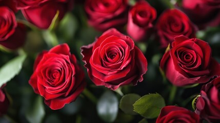 Obraz premium Close-up red rose bouquet, vibrant colors, romantic
