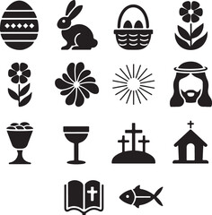 Happy Easter Day Symbols Set Silhouette Vector