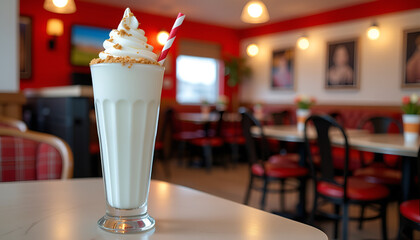 Classic vanilla milkshake in retro diner setting - indulging in sweet nostalgia for food and beverage marketing