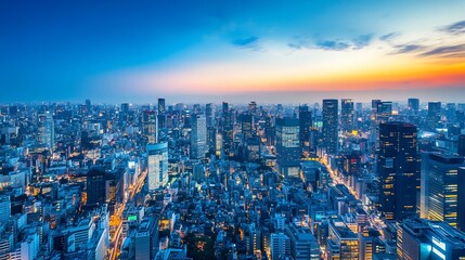 Obraz premium Vibrant city skyline at sunset.