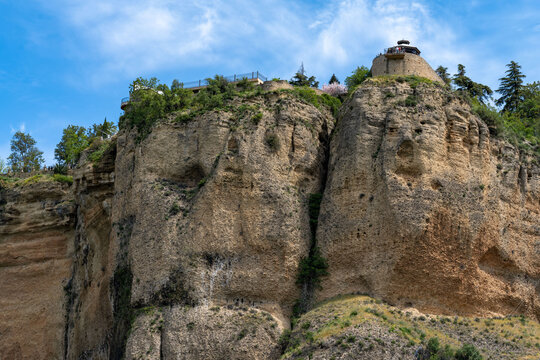 View of the rocks next to Puente Nuevo in Ronda
