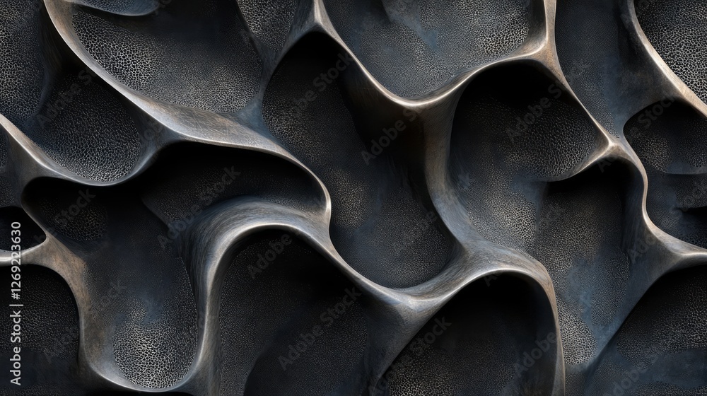 Poster a close-up of an organic wall, showcasing the unique texture and pattern created by undulating metal