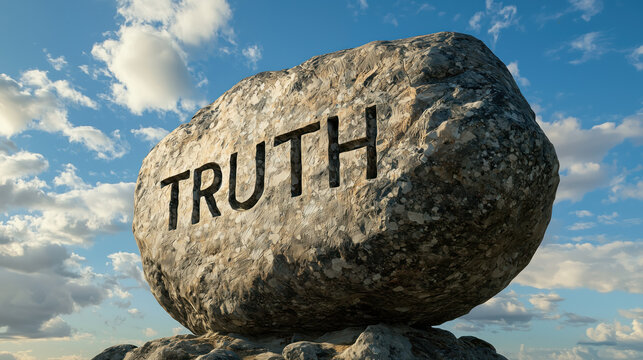 A stone on a rock with the word "truth" carved into it
