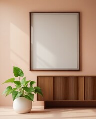 Empty frame mockup in light pink living room interior background, poster frame mockup design, mockup frame
